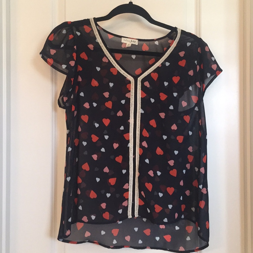 Maison Jules sheer heart print blouse